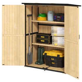 Outsunny Wood Storage Shed, Outdoor Garden Shed with Asphalt Roof, 2 Shelves, Lockable Doors and Adjustable Feet, Natural
