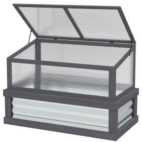Outsunny Raised Garden Flower Bed Kit with Lean-to Greenhouse, Wooden Cold Frame Planter, 41" x 22.5" x 28.25", Gray