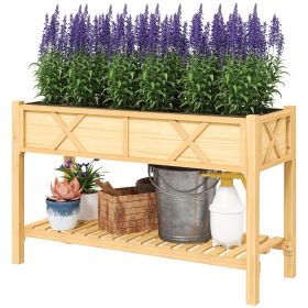 Outsunny Raised Garden Bed, 47 x 22 x 31.5in Elevated Wood Planter Box with Storage Shelf, Drainage Holes and Liner, Natural