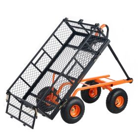 VEVOR Dump Cart, Metal Garden Dump Cart with Easy to Assemble Frame, Dump Wagon with 2-in-1 Convertible Handle, Utility Wheelbarrow 400 lbs Capac