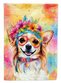 Chihuahua Hippie Dawg House Flag Large Porch Sleeve Pole Decorative Outside Yard Banner Artwork Wall Hanging, Polyester, House Size, Multicolor