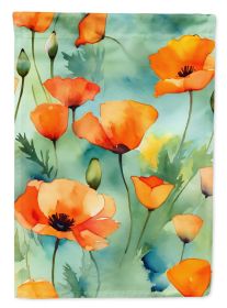 California California Poppies in Watercolor House Flag Large Porch Sleeve Pole Decorative Outside Yard Banner Artwork Wall Hanging, Polyester