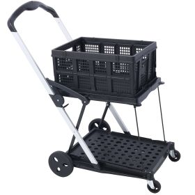 Collapsible Utility Cart Multi Use Functional Collapsible Shopping Carts 2-Tier Collapsible Shopping Cart Folding Cart with Baskets Carrito para
