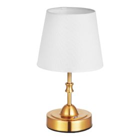 Cordless Table Lamp Rechargeable Battery Small Desk Lamp Fabric Shade Gold
