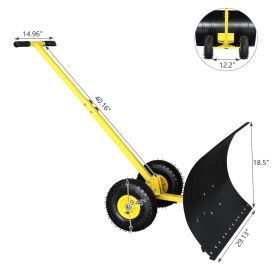 Heavy Duty Steel Snow Shovel with Wheels Adjustable Handle High Capacity Snow Pusher with Anti-Scratch Plate for Driveway & Sidewalk